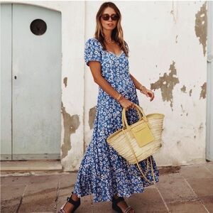 rixo samira halter maxi dress RIXO | Dresses | Nwt Rixo Samira Printed Halterneck Gown Red With Gold Shimmer Free People